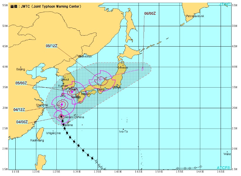 台風18号　JWTCの進路予想図